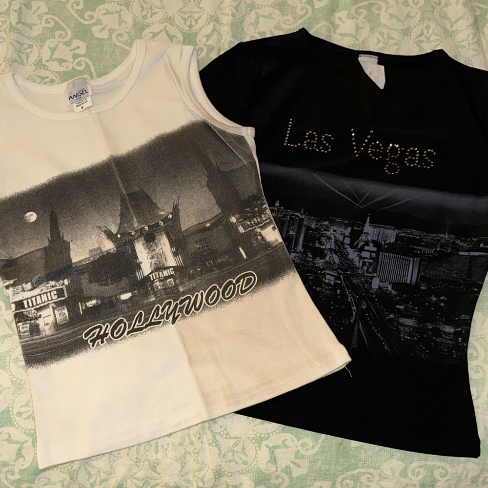 Set of 2 tee shirt/tank top - Hollywood and Las Vegas Tees - Black and White